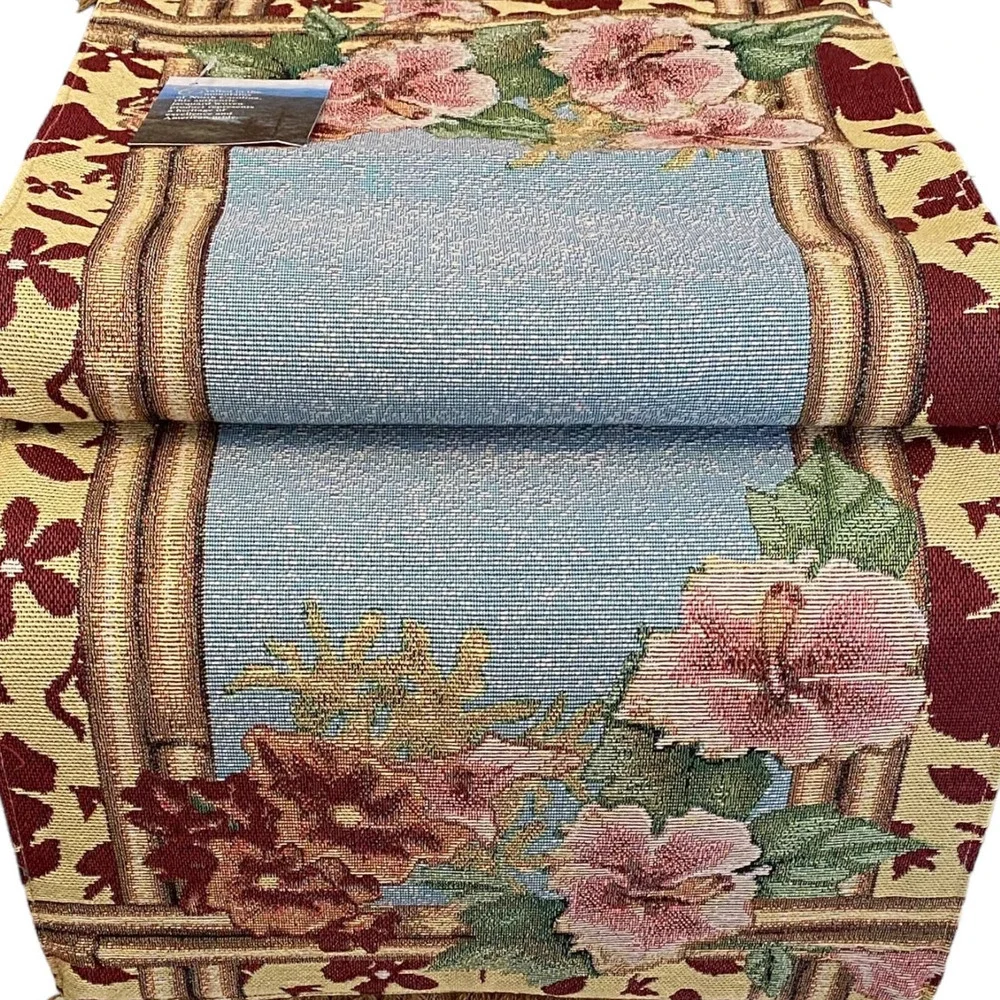 Manual Woodworkers Tropical Table Runner Tapestry Lined Hawaiian Hibiscus 36